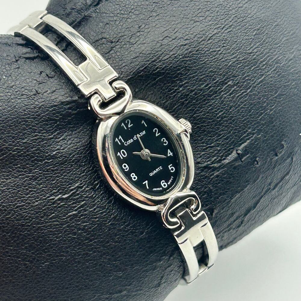 Cote d'Azur Silver Tone Black Dial Women’s Watch Working New Battery